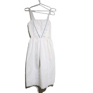 Jenni Vintage Cream Eyelet Dress with Blue Accents-MIDI Dress Milkmaid Coastal